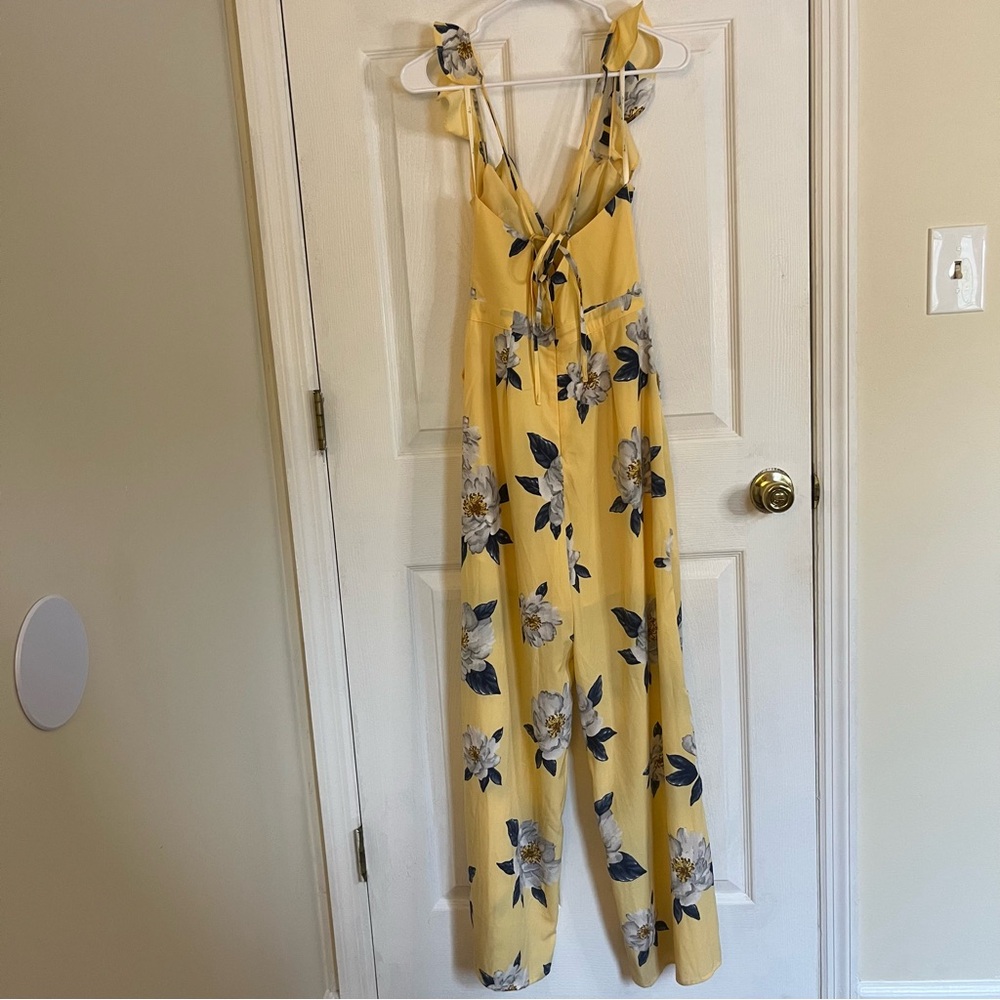 SOLD J.O.A. Butter Yellow Floral Ruffle Jumpsuit - Picture 3 of 9